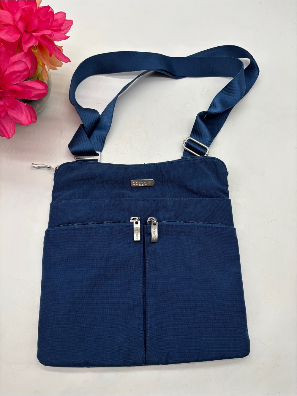 Baggallini Navy Blue Crossbody Bag with Dual Front Zippers